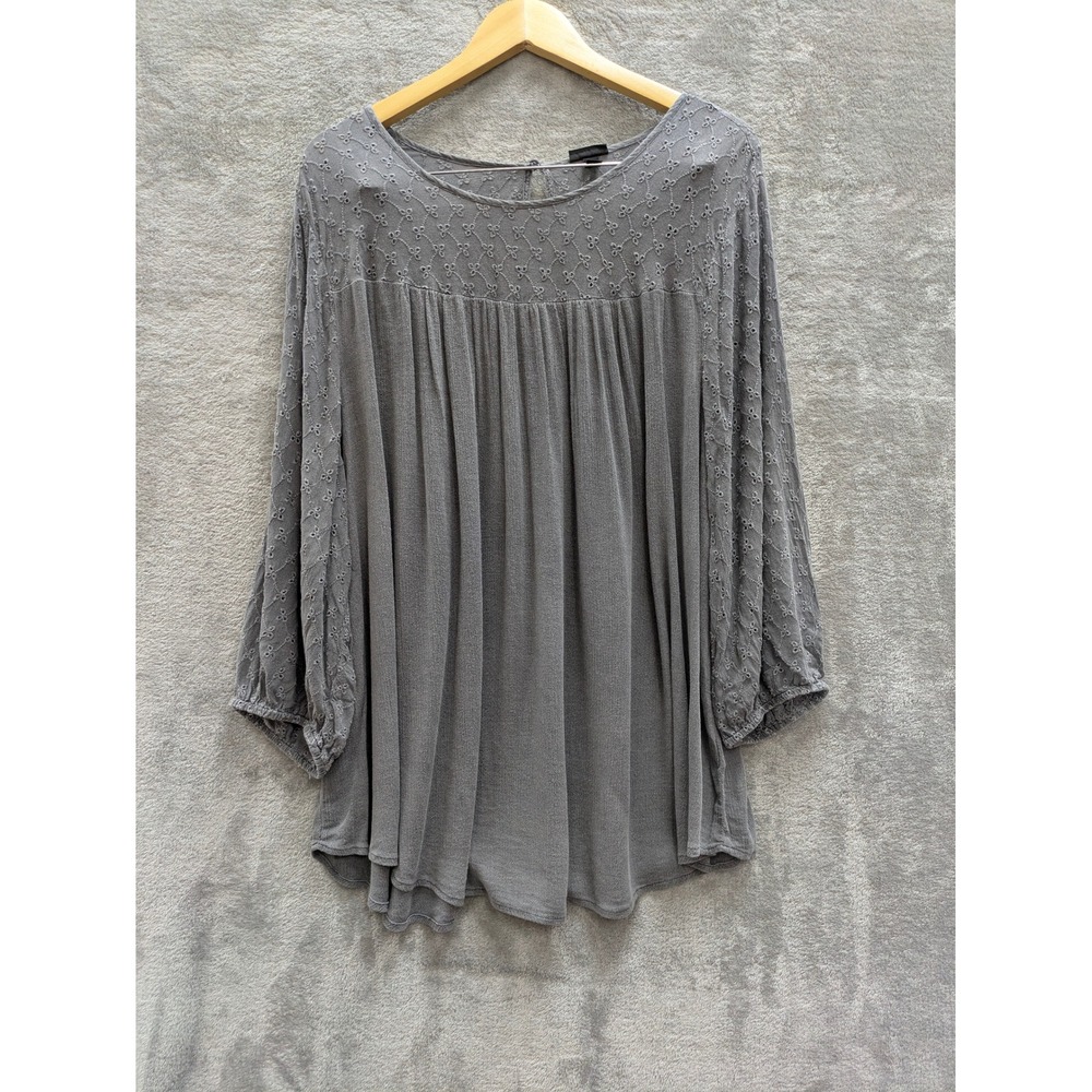 Boho Eyelet Peasant Top Torrid 3 Gray Embroidered Rayon Babydoll Blouse